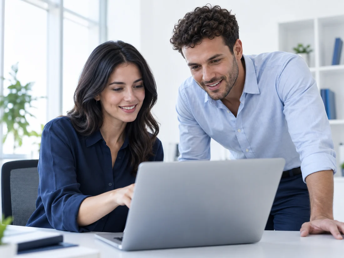 Two colleagues planning their work together